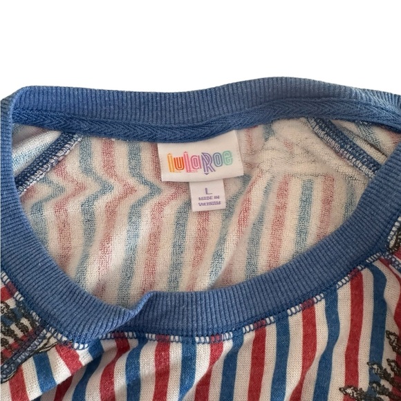 LULA ROE SIMPLY COMFORTABLE TOP SHORT SLEEVE PLANES PATRIOTIC WOMENS SZ LARGE - Picture 5 of 10